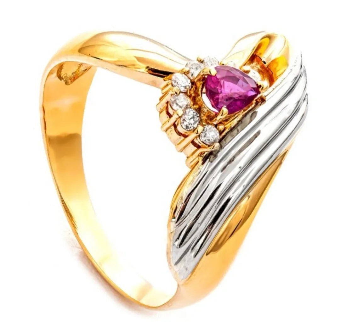 18K GOLD PLATINUM RUBY AND DIAMOND RING 0.31ct, 4.32g