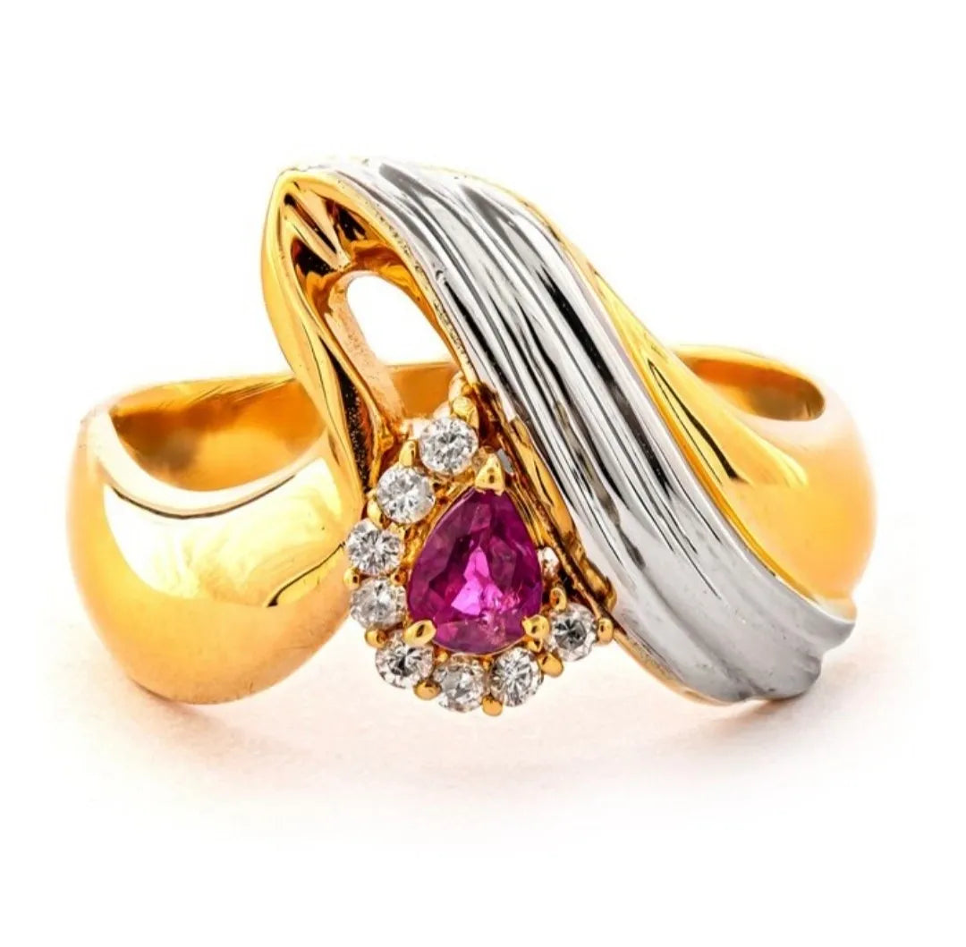 18K GOLD PLATINUM RUBY AND DIAMOND RING 0.31ct, 4.32g