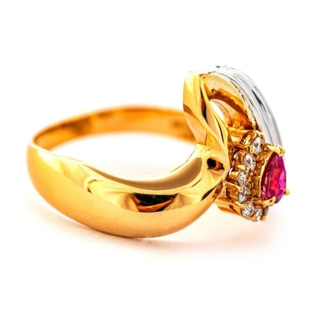 18K GOLD PLATINUM RUBY AND DIAMOND RING 0.31ct, 4.32g