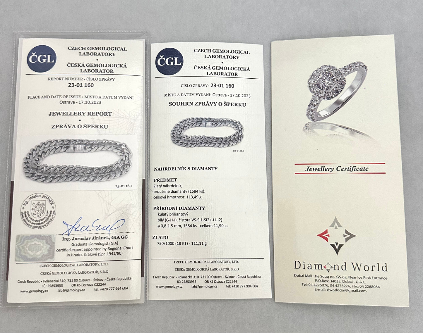 18K ZLATÝ ŘETÍZEK S DIAMANTY 11,90 ct, 113,49g